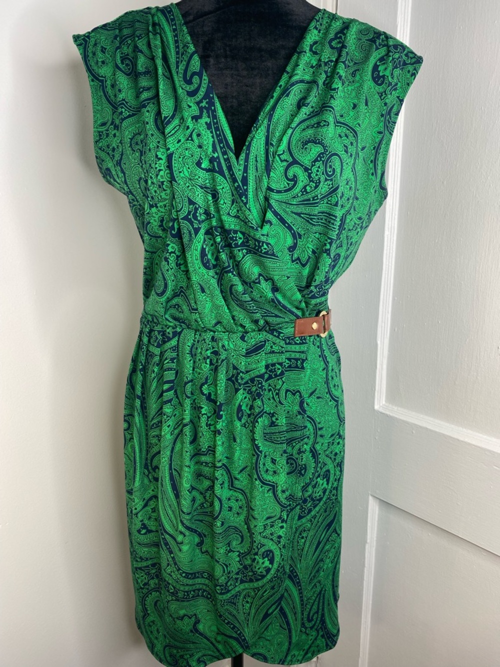 MICHAEL Michael Kors Green Paisley Wrap-Style Midi Dress